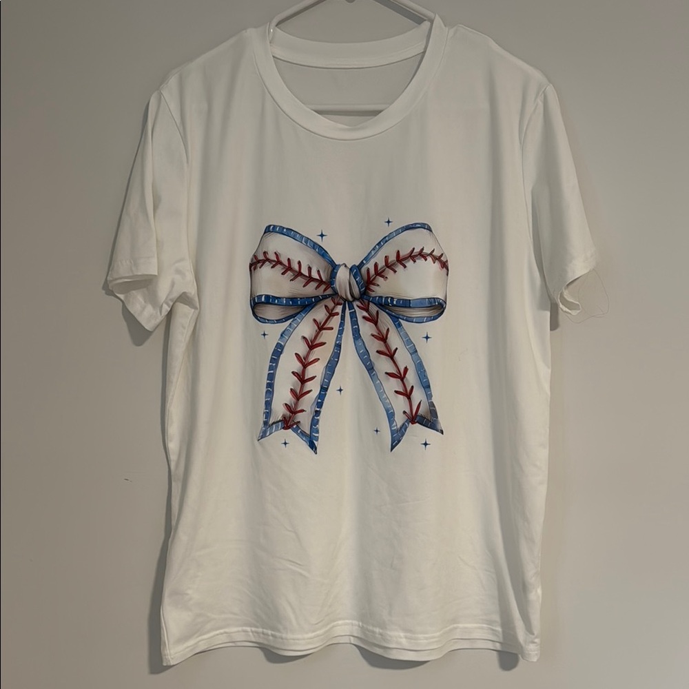 NEW* White T-Shirt with Baseball Game Day Bow Design